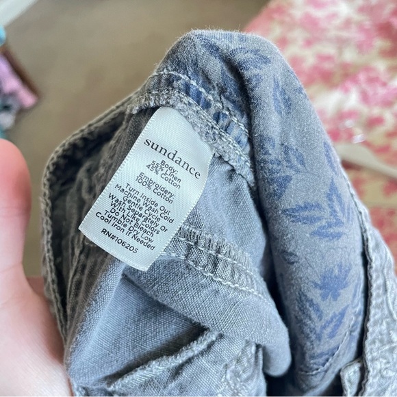 Sundance More Than Cargo Gray Linen Cotton Embroidered Boho Utility Pants - Picture 6 of 8